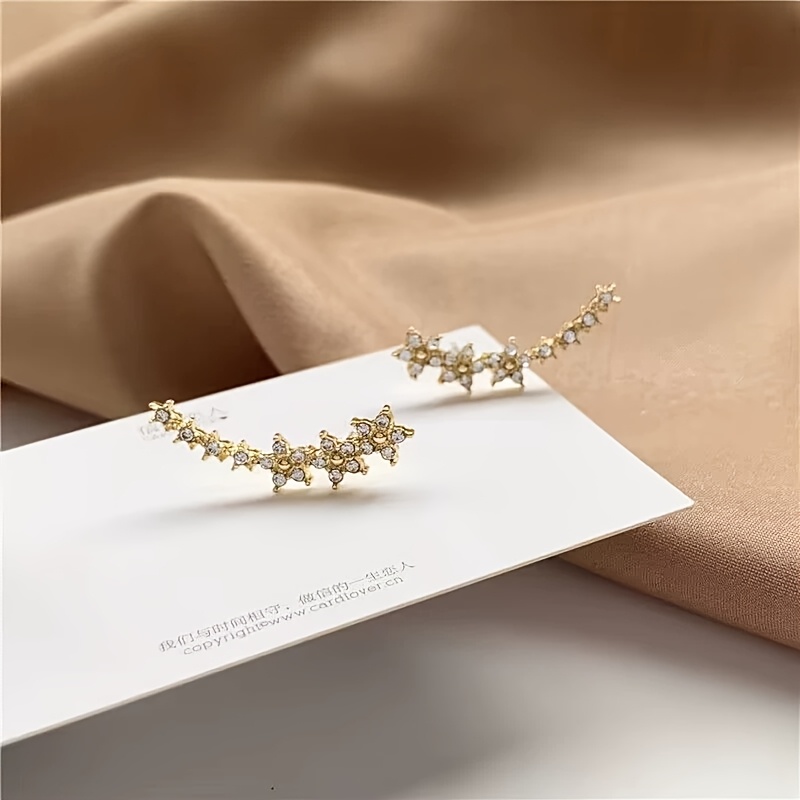 TEMU Neuer Ohr-Cuff im Wald-Stil, minimalistische Fünfblütenblatt-Blume mit Strass-Stern-Ohrringen für Damen