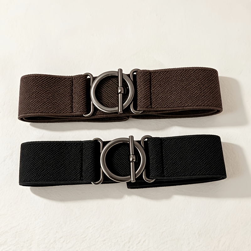 TEMU 2pcs Ceintures Élastiques Larges Style Gothique Y2K pour Femmes, Boucle Anneau en O, Bandes de Taille Réglables en Tissu Métallique, Noir, Tenue