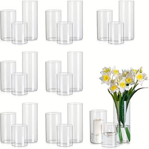 3 6 24pcs set transparent cylindrical vase set 3 different sizes bohemian style windproof candlestick set glass windproof candlestick dried flower vase fresh flower vase for table center decoration modern floating candles