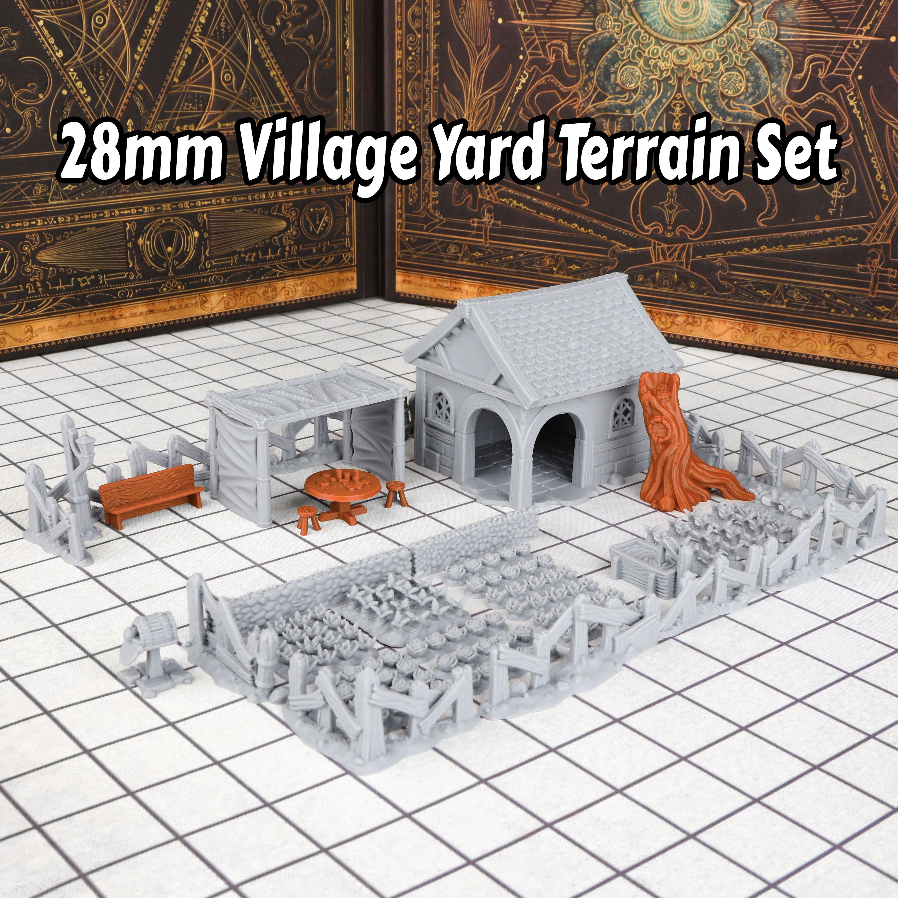 

OMGLOBAL 47 pièces 28mm Village Yard Building Set, Accessoires de figurines , Décoration de table de jeu de rôle RPG, Cadeau DM en plastique non chargé