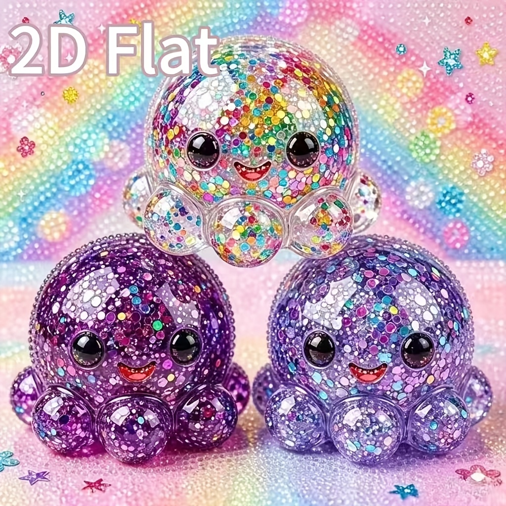 Image of New Arrival! New Arrival! 2d Diy Diamond Painting Kit - Cute Little Octopus , Acrylic Diamonds, Numbered Painting Mosaic Art Craft, Frameless Wall Decor, Suitable For Living Room, Bedroom, Office