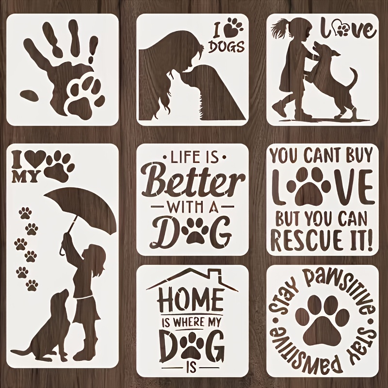 TEMU 8 Dog Paw Print Templates With Reusable Heart-shaped Pet Patterns, Suitable For Diy Painting, Crafts, Scrapbooking, And Canvas