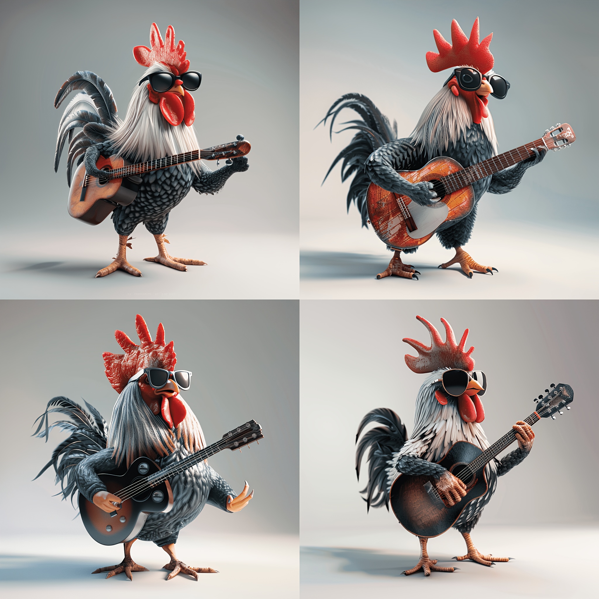 TEMU 4in1 Creative Handsome Chicken With Glasses Playing Guitar Car Stickers Stickers Sunscreen Opaque Suitable For Car, Door, Window, Fridge Position Whole Plate Engraving