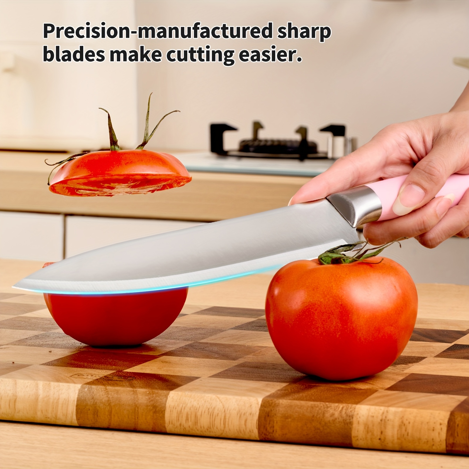 9pcs Kitchen Chef Knife Set - with Knife Holder - Built-in Knife Sharpener Block - Ergonomic Handle, Cooking Tools - Meat Cutting Knife, Bone Cutting Knife, Utility Knife, Cutting Knife, Used for Cutting Fruits And Vegetables - Gift Recommendation