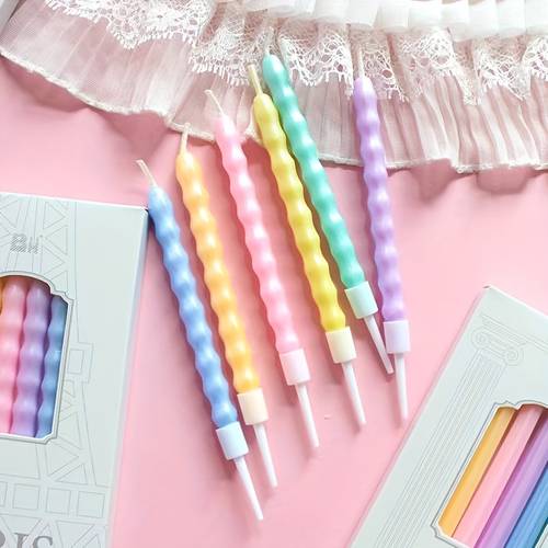 6pcs macaron pearl twisted spiral birthday candles
