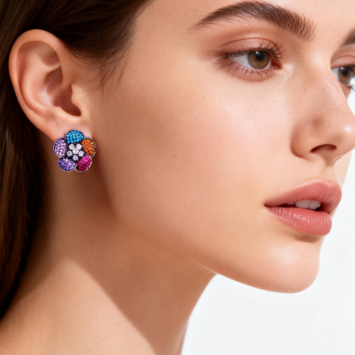 Classy Ladies Dance Flower Shape Ear Stud Earrings, Multicolor
