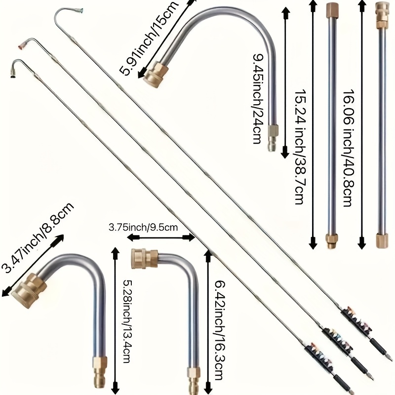 TEMU Kit de nettoyage haute pression 1 lot de 9 pièces 4000 PSI en acier inoxydable - rapide 1/4" étanche, avec tiges d'extension pour gouttière et