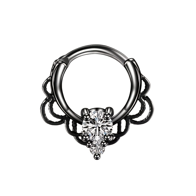 TEMU A Lady's Nose Ring, Stainless Steel Obo, Silvery And Black Lip Ring, Jewelry Piercing, Cute Earrings, Circular Septum , Suitable For Women And
