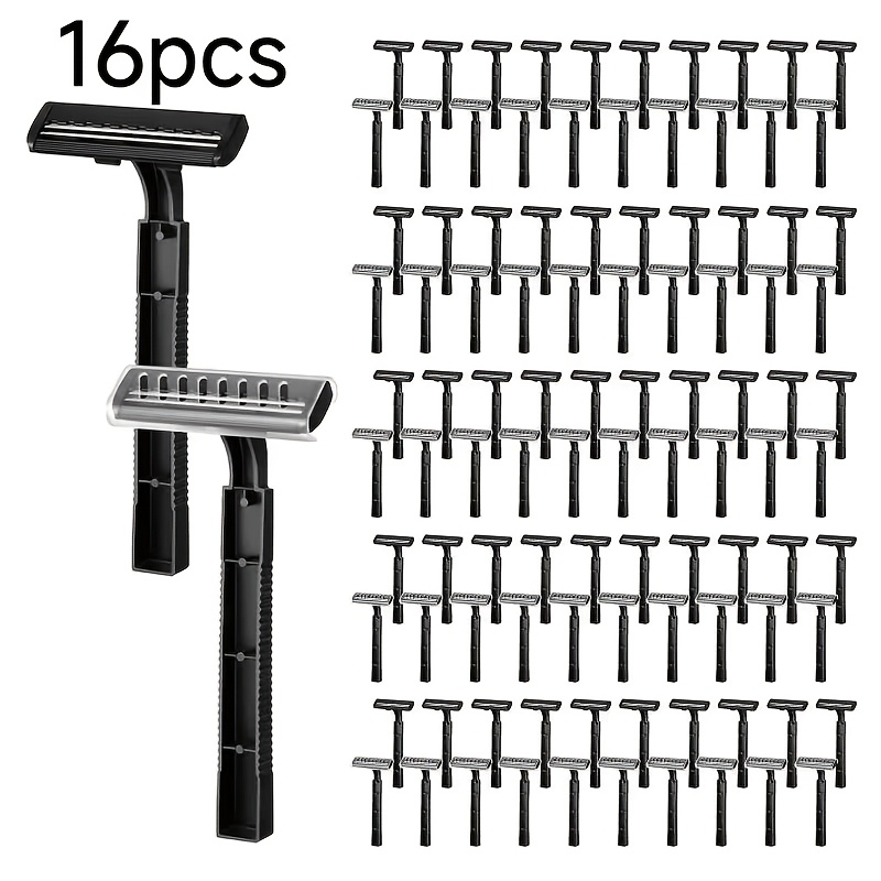 TEMU 16pcs Pack Men's Disposable Razors Portable Camping Travel Hotel Use Double-edge Safety Razor With Transparent Safety Cap Disposable Use Unisex