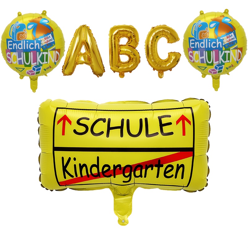 Image of 6pcs "school Supplies" Set - Includes 1 Square Back-to-school Foil Balloon, 2 Round Balloons, 'abc' 16-inch Golden Lettering, "back To School" - Suitable For Back-to-, Decoration, Ideal For Weddings