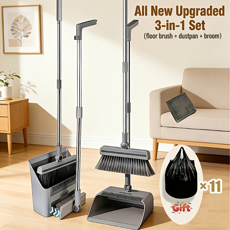 TEMU Upgraded And 3-in-1 And 2-in-1 Broom Set With Broom, Dustpan, Wiper And Floor Brush, Household And Commercial Cleaning Tools For Home, Office,