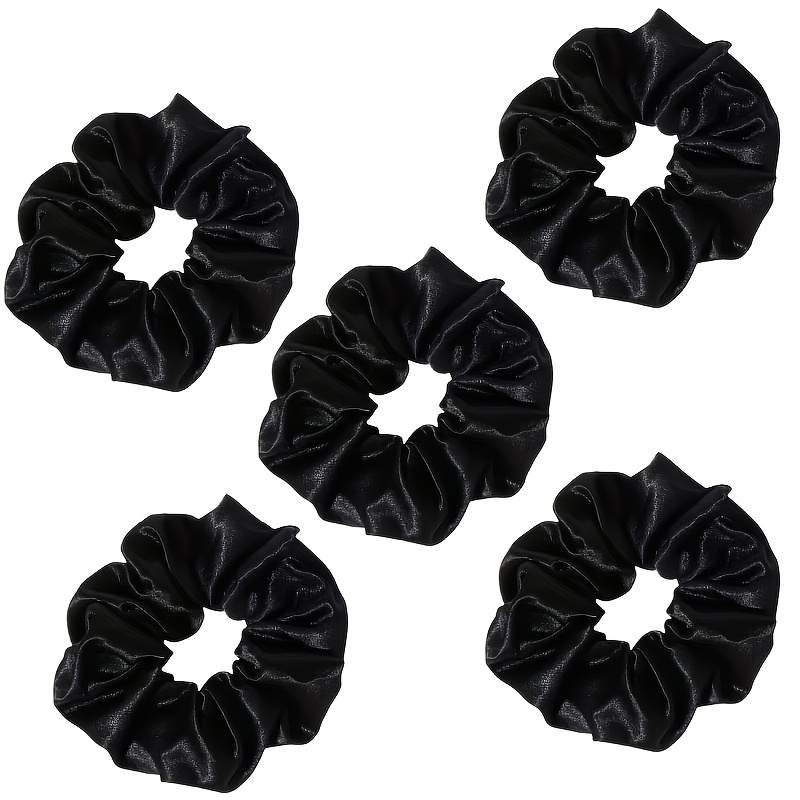 E-shop 5-teilige schwarze Satin-Haargummis für Damen, elegante Haaraccessoires für alltägliche Frisuren