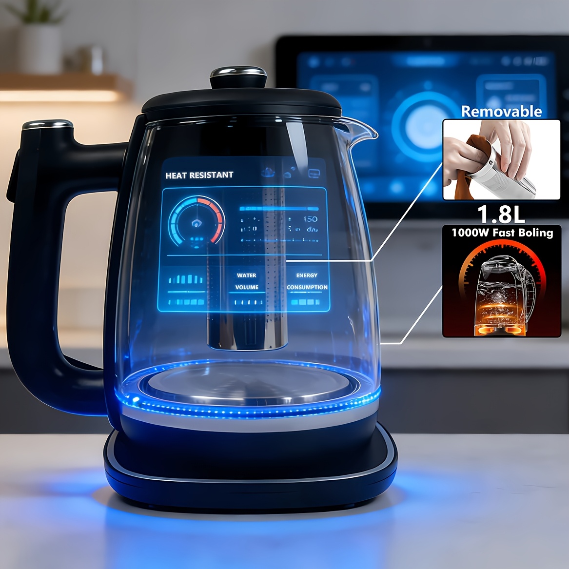 TEMU Durable 1.8 Liter Electric Kettle - Fast Heating, Automatic Shut-off, Boil-, Removable Filter, Base - 304 Stainless Steel, Suitable For Brewing