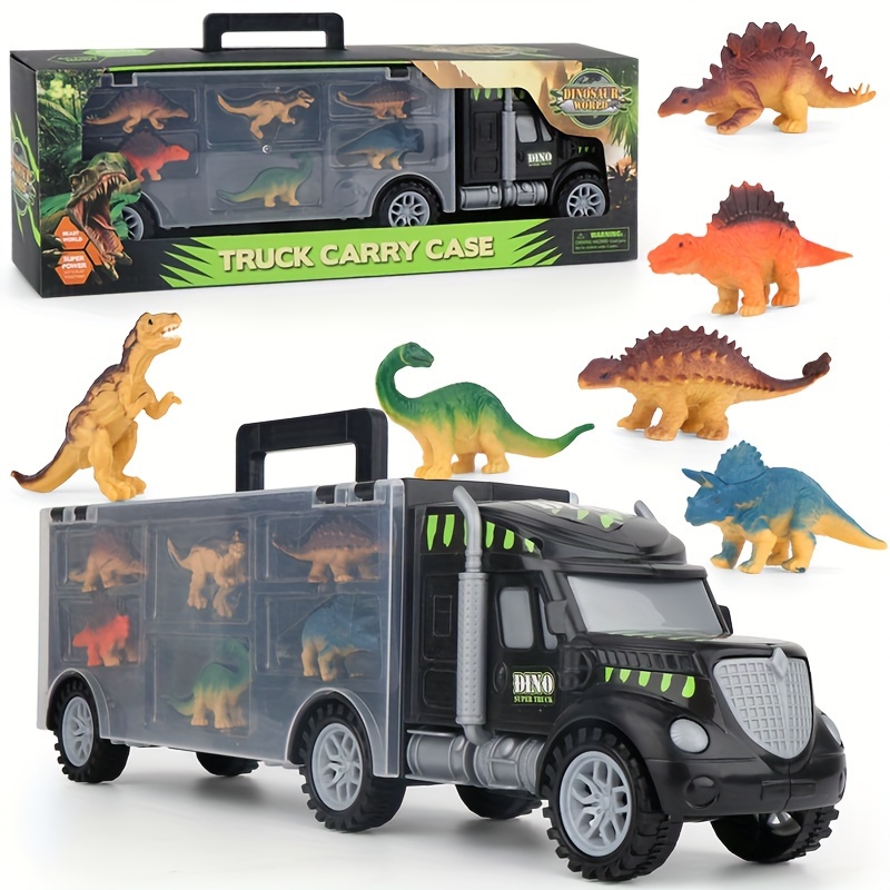 

Dinosaur Transport Truck Toy Set With 6 , Carrying Case - Educational Playset For 3-12, Perfect Birthday & Holiday Gift