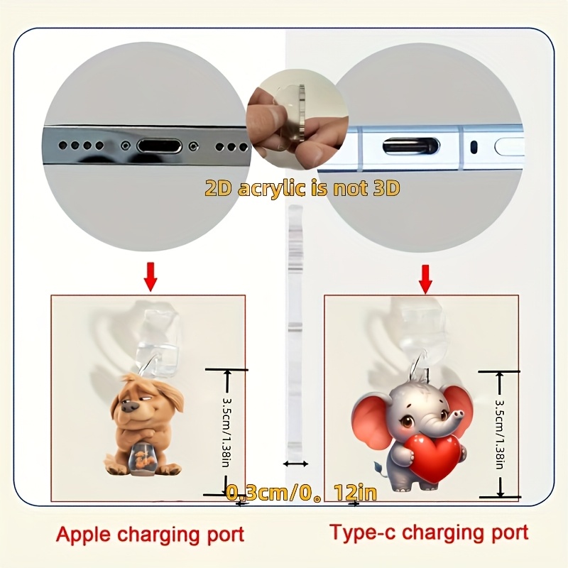 2D Flat Acrylic Elephant Phone Dust Plug
