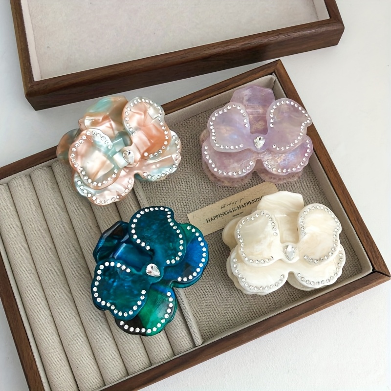 1pc bohemian floral   hair clip acetate marble glitter hairpin with sparkling   medium size hair accessories for women beach travel party valentines gift   teal   red cute hair accessories luxury aesthetic vibrant   Product details 0