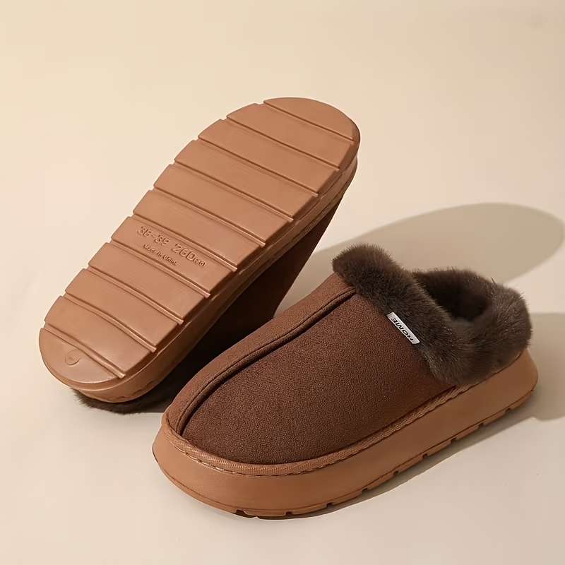 TEMU Zapatillas de casa gruesas de , pelo corto, cómoda, felpa , uso interior y exterior, puntera ancha, zapatillas para el hogar