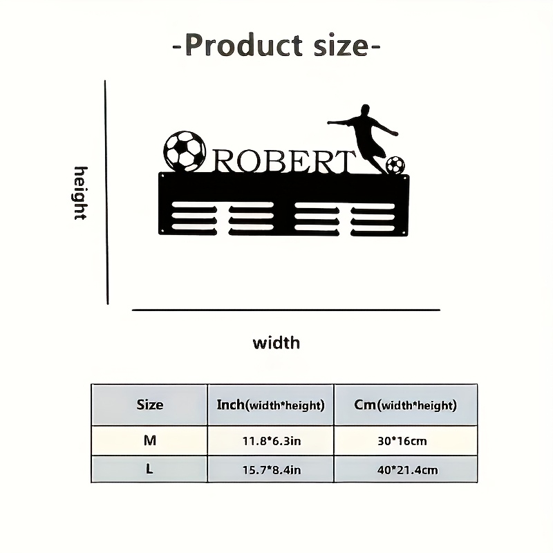 TEMU Customizable Soccer Medal Display Stand - Personalized Rober Metal Logo With Outline Player Design, Sports Awards For Home Decoration, Player