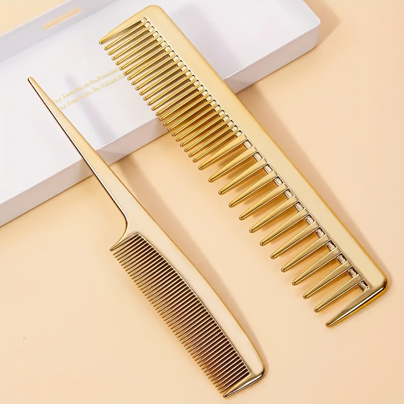 

2pcs In 1 Electroplating Golden Barber Hairdressing Comb, Double Sided Hair Comb, Anti-static Heat Resistant Hair Styling Comb