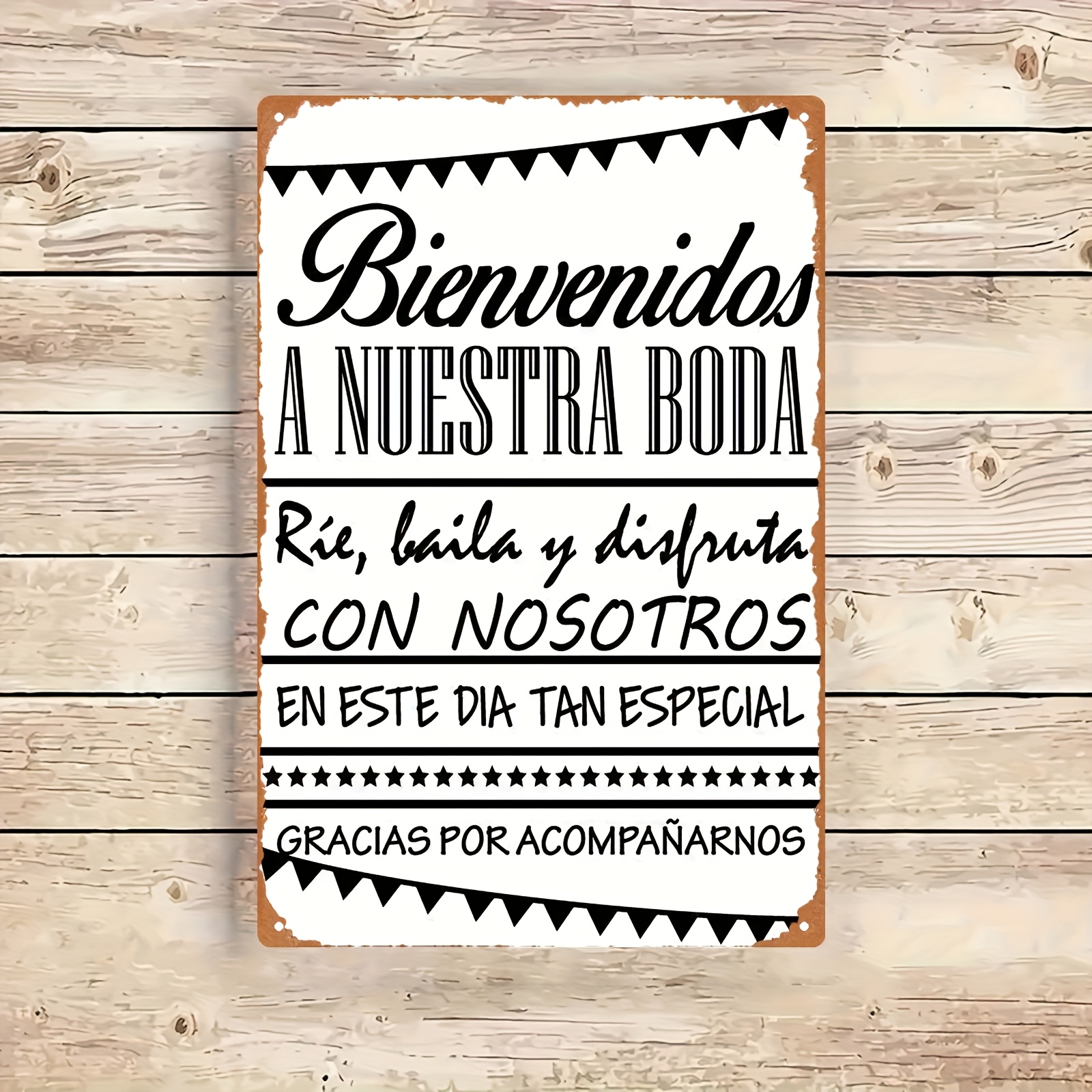 TEMU 2D, 1 pieza Letrero de madera vintage 2D impreso "Bienvenidos a Boda" Letrero de bienvenida de boda en español - Decoración de pared rústica,