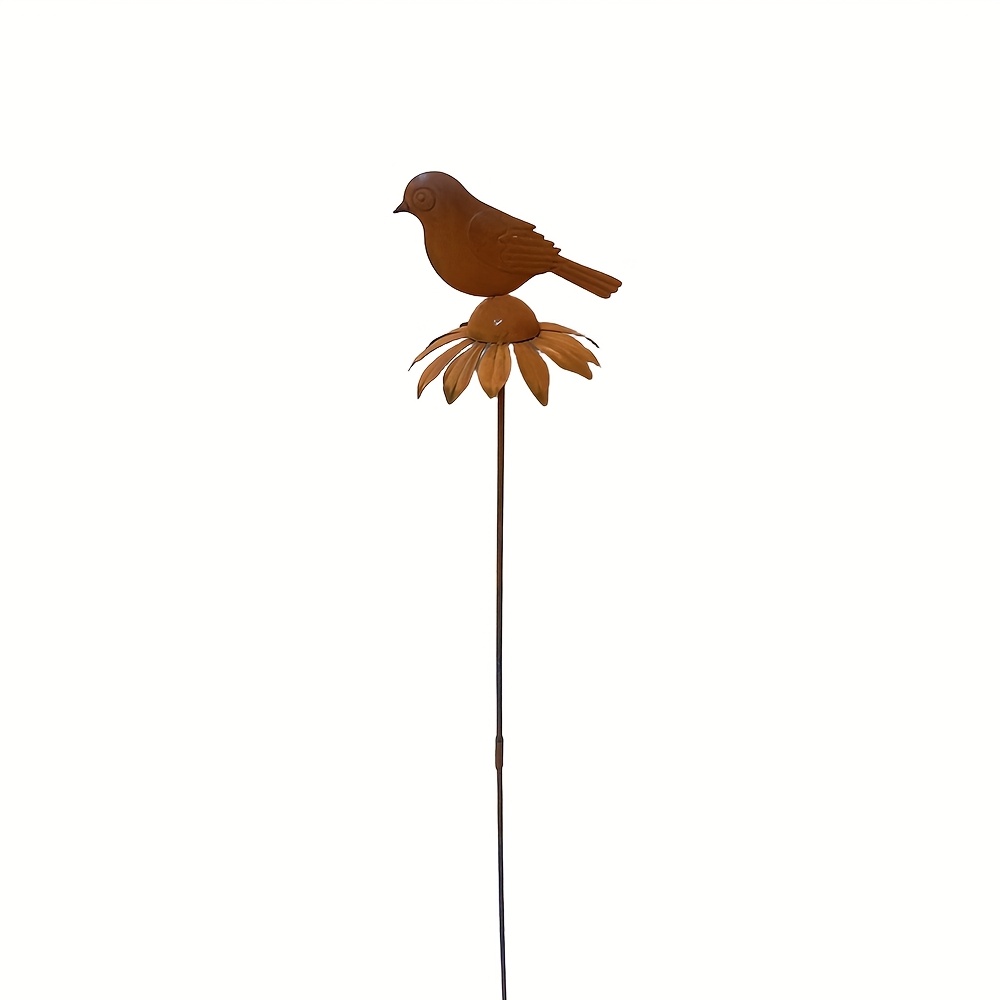E-shop 【3D】 [3D] 28,7 Zoll Metall Rostfarbene Vogel- und Blumen-Gartendekoration Erdspieß, Rostiger Metall Gartendekor Stapel, Rostfarbene Blumenstatue