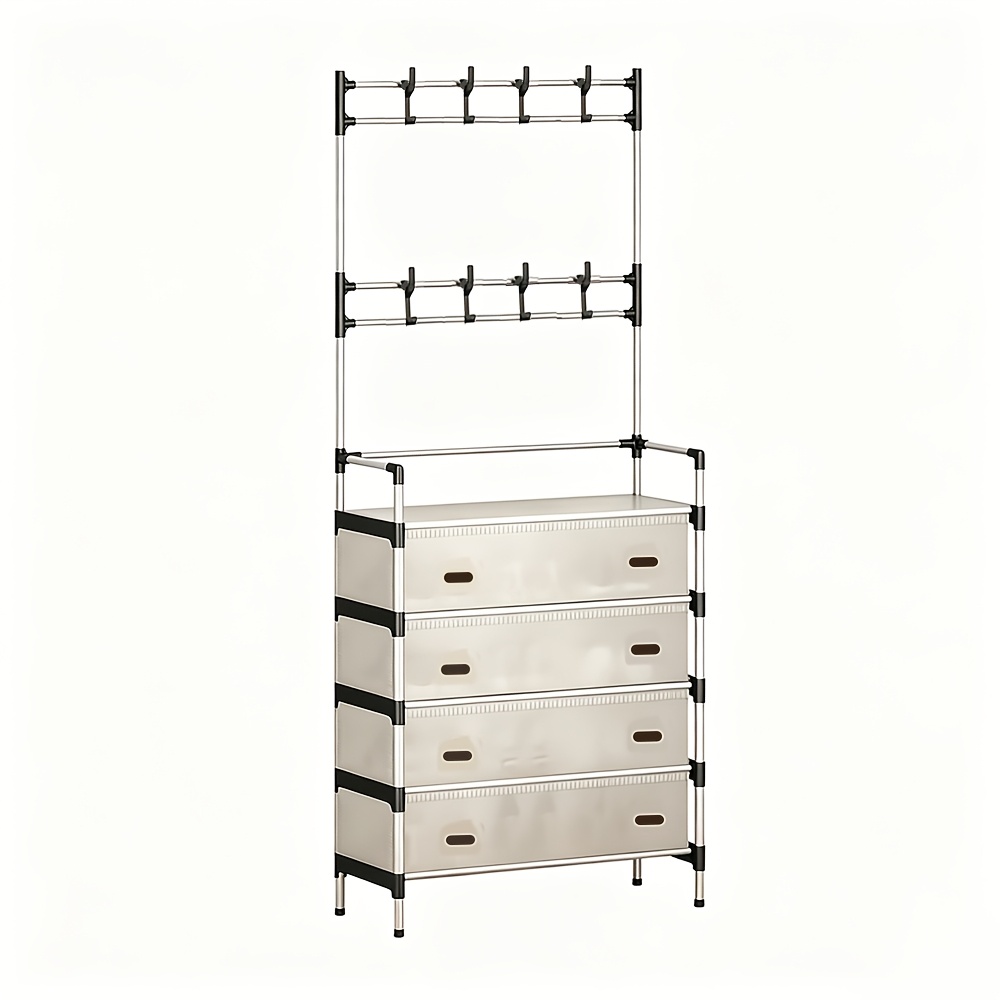 Image of 5-tier Shoe And Hat Rack With 4 Drawer Storage Cabinet, Multi-functional Entryway Coat Garment Organizer, Freestanding Hallway Shoe Storage & Clothes Hanging Rack