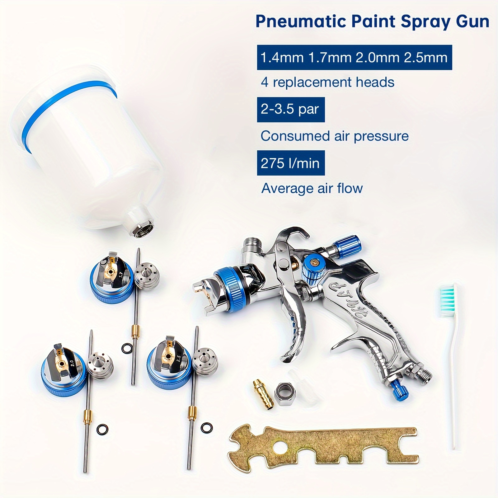 Professional Hvlp Spray Gun Kit With 4 Nozzles (1.4mm/1.7mm/2.0mm/2.5mm), 600cc Cup, High- Atomization - Cordless, Adjustable Flow Rate For Car Paint & Diy Projects, Blue