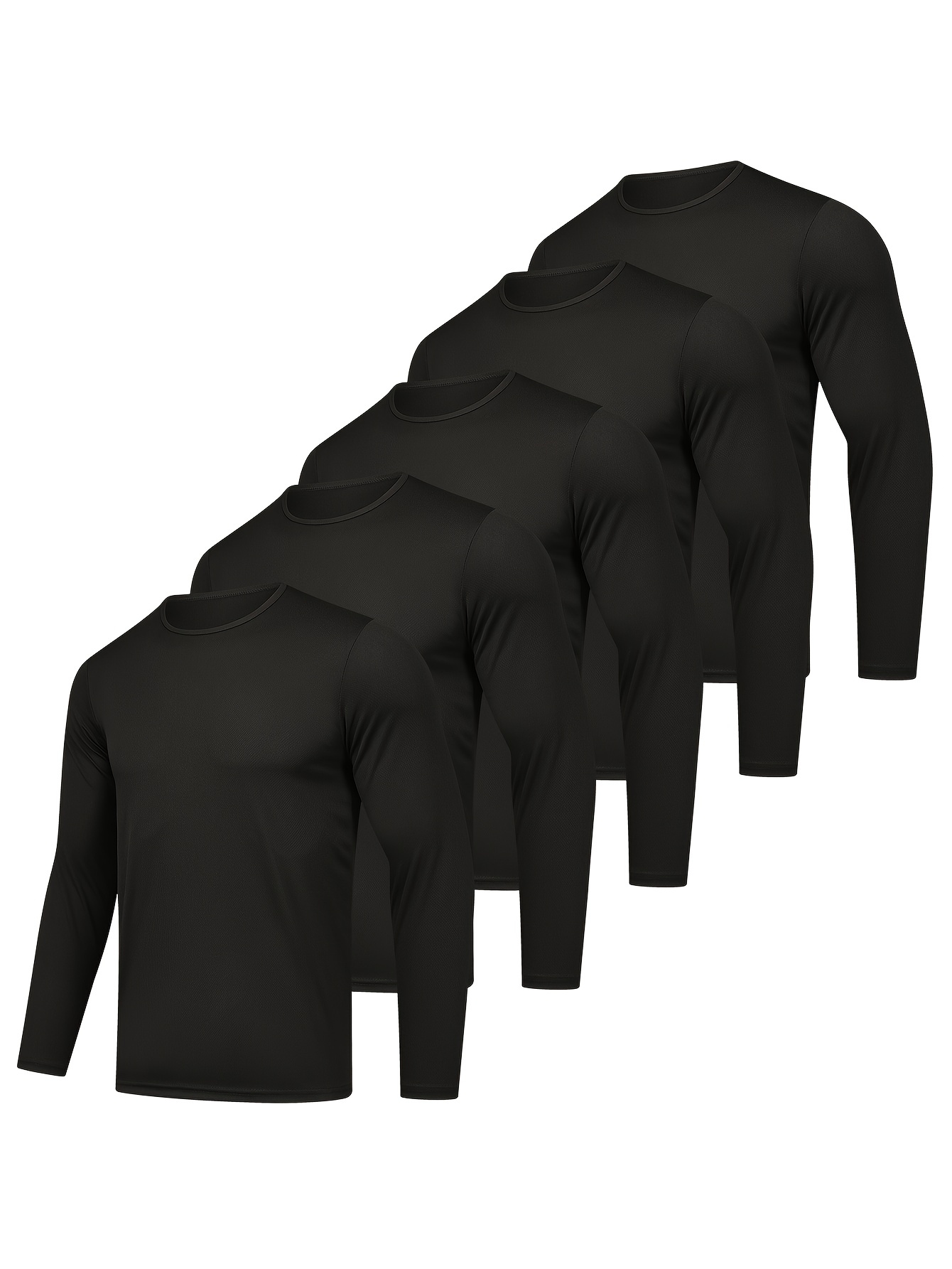 5pcs of mens fashionable long sleeve athletic t shirts comfortable versatile suitable for spring and autumnr athletic   fitting t shirts perfect as gifts