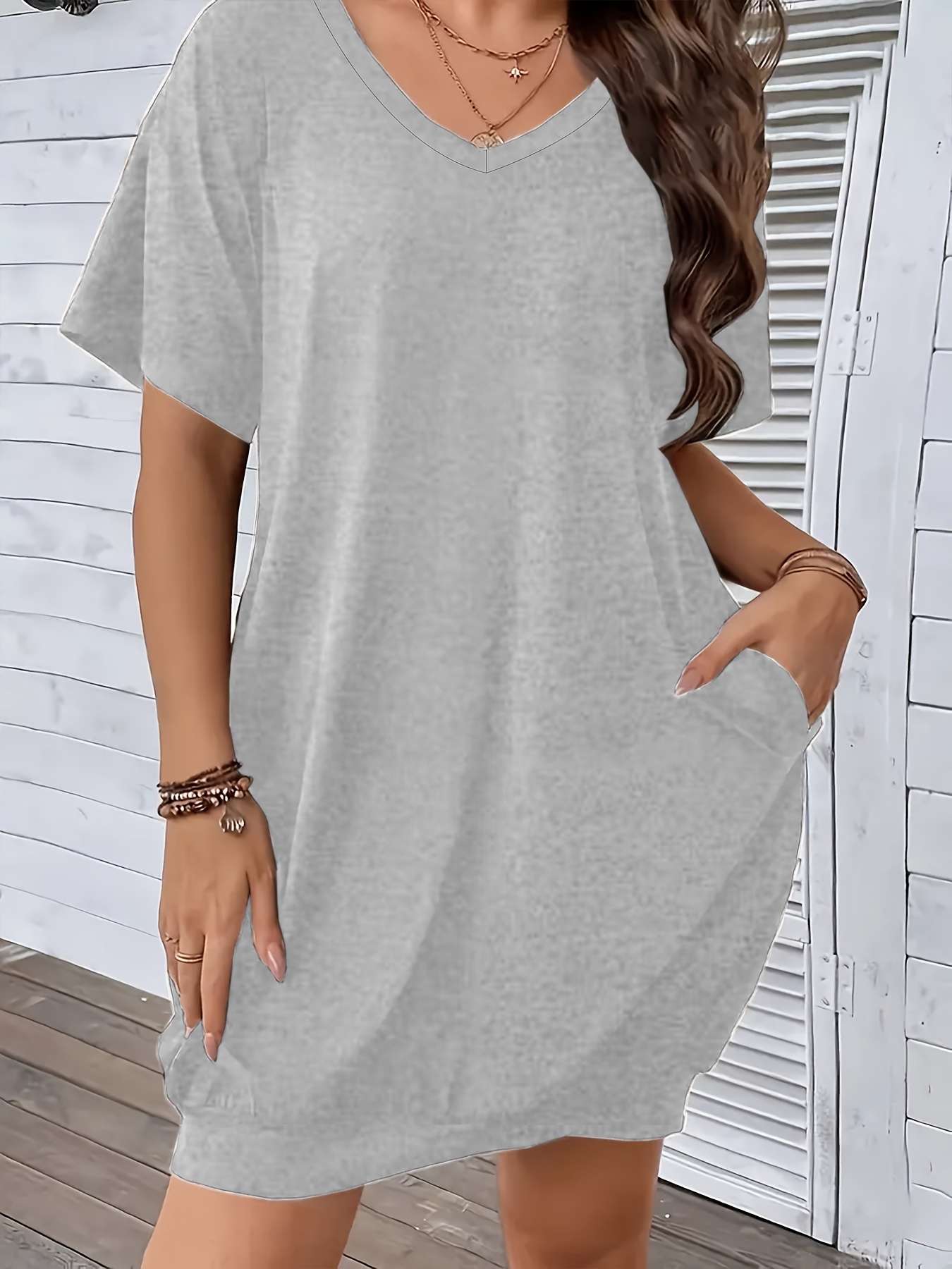 grey v neck t shirt dress Gray T-Shirt Dress – Italics Boutique main image 1