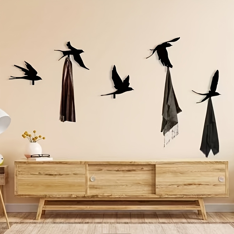 TEMU Five-pack Bird Wall Hooks, Decorative Metal Hook , Black Metal Storage Hooks, Gift For Bird Lovers, Entryway Key Rack, Bathroom Towel Hooks