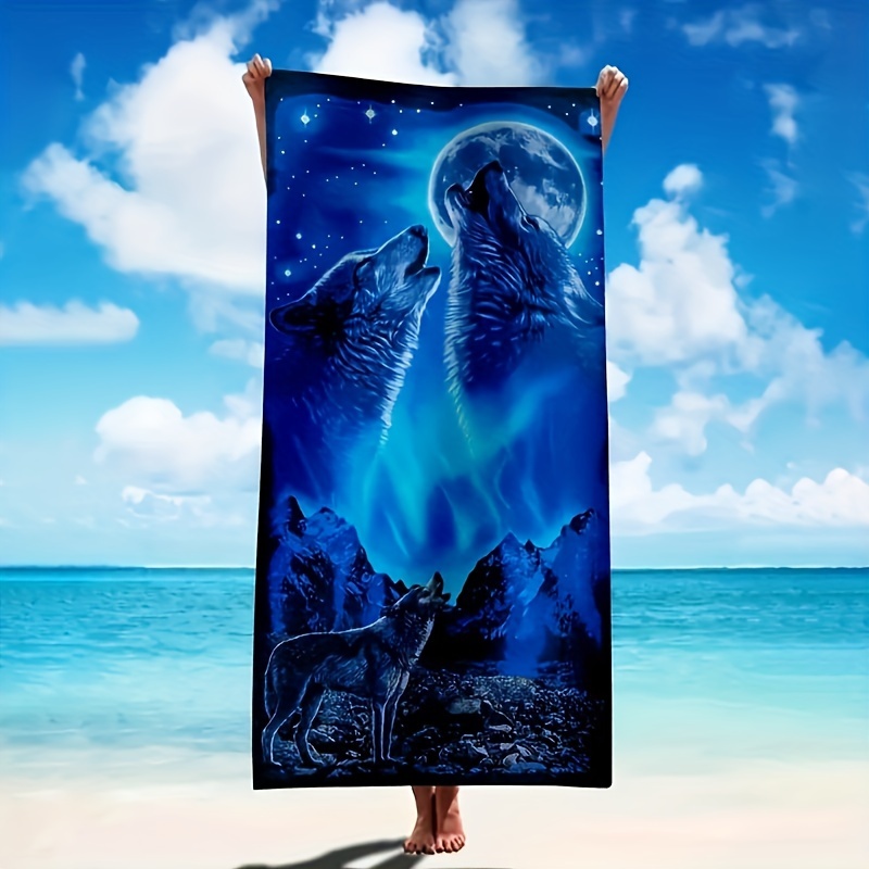 

1pc Wolf Pattern Beach Towel, Modern Plaza Large Micro-fiber Soft Absorption Sunscreen Light Towel Beach Shower Swimming Pool Camping Trip, Essential Beach Towels On Holidays
