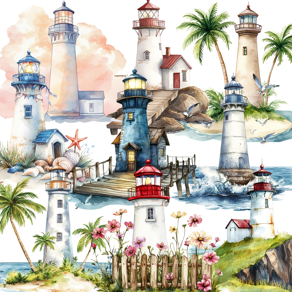 TEMU 2d Flat 20pcs/set Seaside Scrapbooking Stickers 2d Flat, 2d Flat