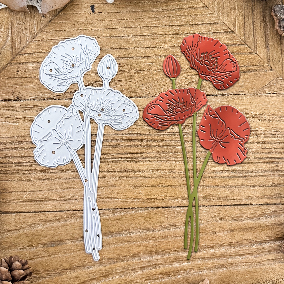 

Original Lovely Poppy Flowers Branch Metal Cutting Dies Diy Scrapbooking Album Greeting Cards Home Decoration Holiday Blessing Handle Hand Made