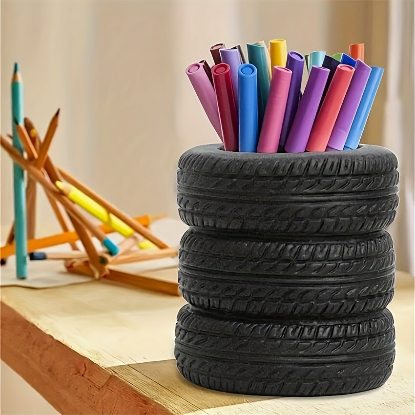 

Unique Tire-shaped Pen Holder - Organizer For Office Supplies, Plastic