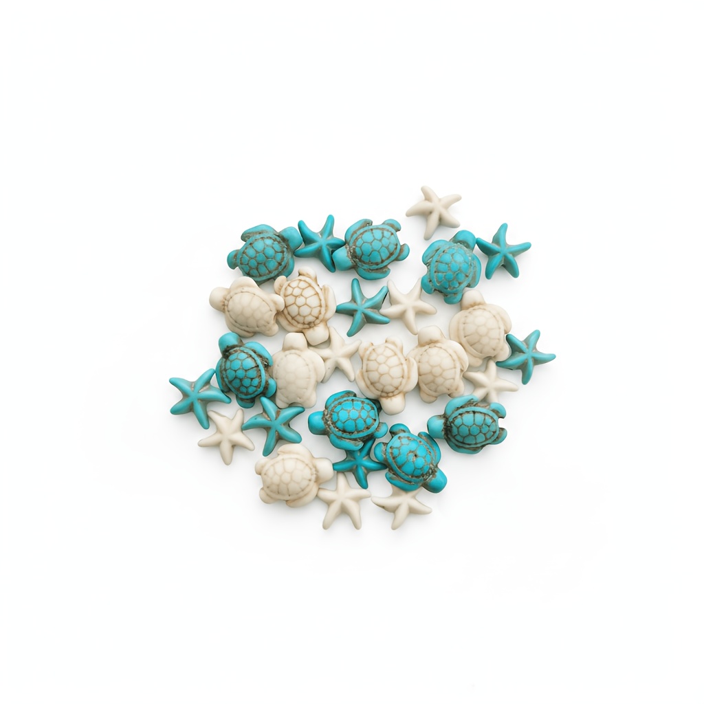 TEMU 28pcs White And Turtle, Starfish Set, Ocean Theme Beads, For Jewelry Making, Bohemian Style Earrings, Bracelets, Necklaces, Anklets, Crafts,