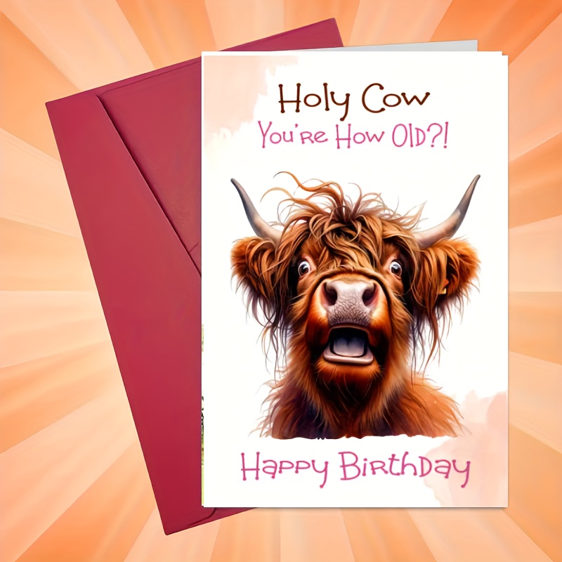 TEMU 1pc - Adorable Cow "cute Birthday Card With Envelope, 4.72 Inches X 6.69 Inches, Family, , High-quality Birthday Decoration Suitable For ,