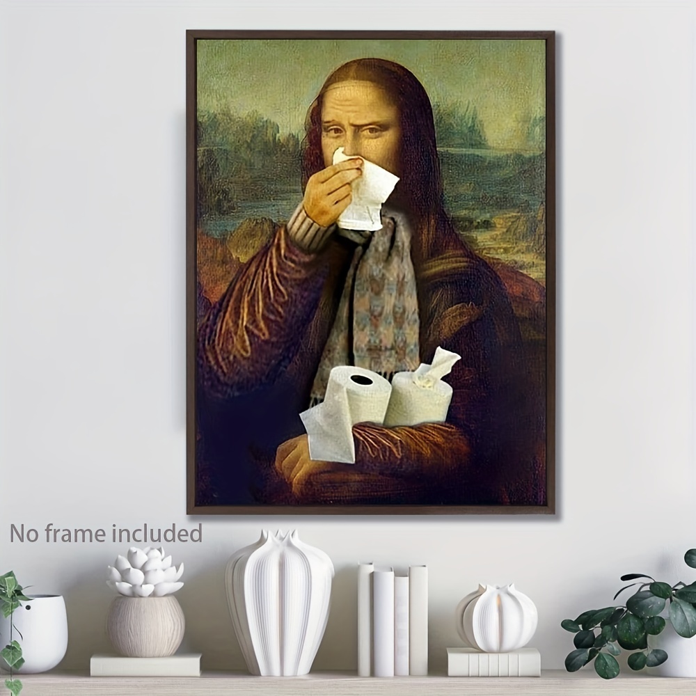 

Mona Lisa's Cold" Humorous Parody Canvas Art Print - Abstract Oil Painting Style, Perfect For Living Room, Bedroom, Cafe & Bar Decor, 12x16 Inches, Frameless