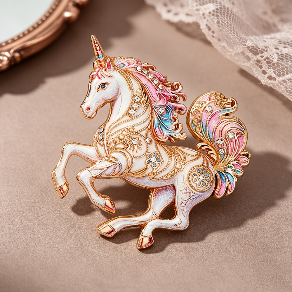 TEMU 1pc 3d Tail Iridescent Unicorn Enamel Brooch, Tale Light , Suit Coat Pin Accessory, Banquet Dress Corsage, Date Outing, Girly Light Luxury