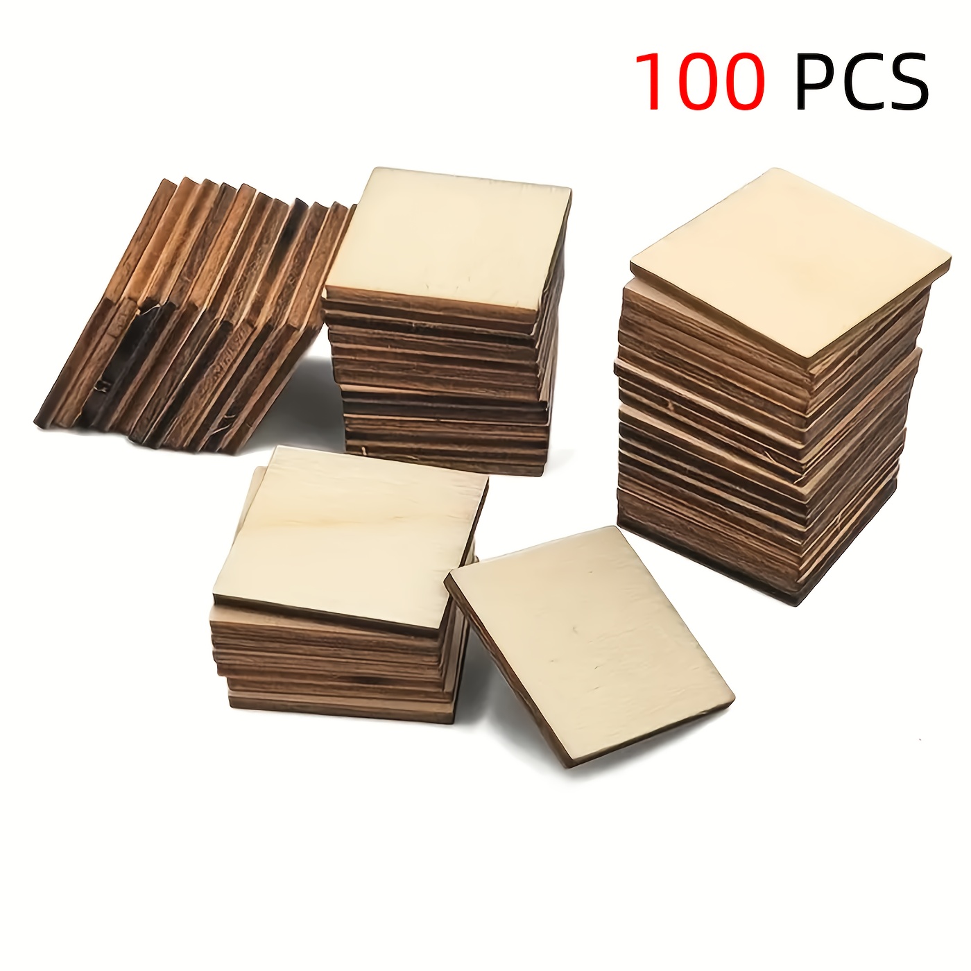 Image of 100 Unfinished Wood Squares, Suitable For Crafts, Painting And Home Decoration - Wooden Cutouts, 3cm/1.18 Squares For Art Projects