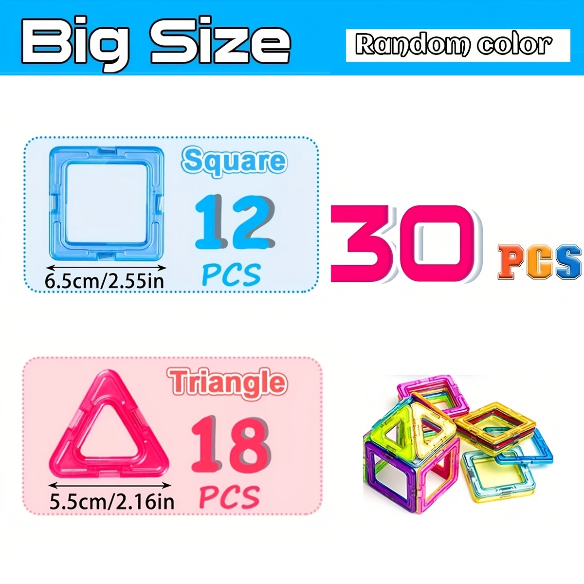 Image of Magnetic Building Blocks Set For Kids - 30/65pcs, Stem Educational Construction Toy, Abs Material, Large Size, Creative Learning Gift For Children Random Color/style