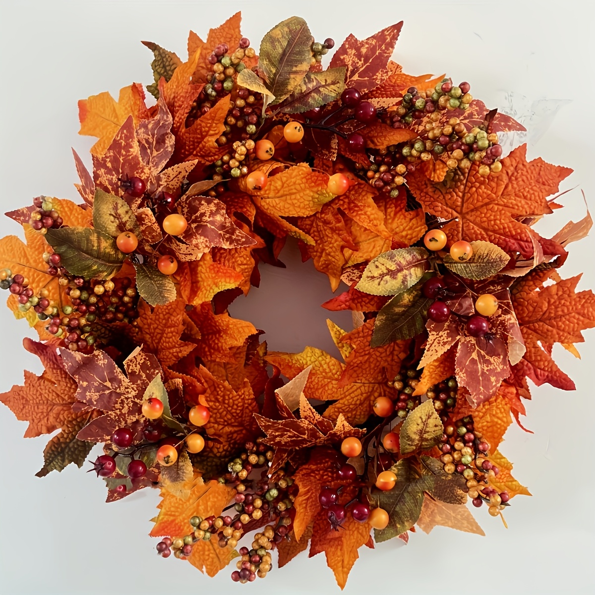 item picture 55cm   wreath with orange red artificial   berries plastic thanksgiving halloween fall decor classic wall hanging for front door home party decoration fall decorations for home festive wreath design durable decor