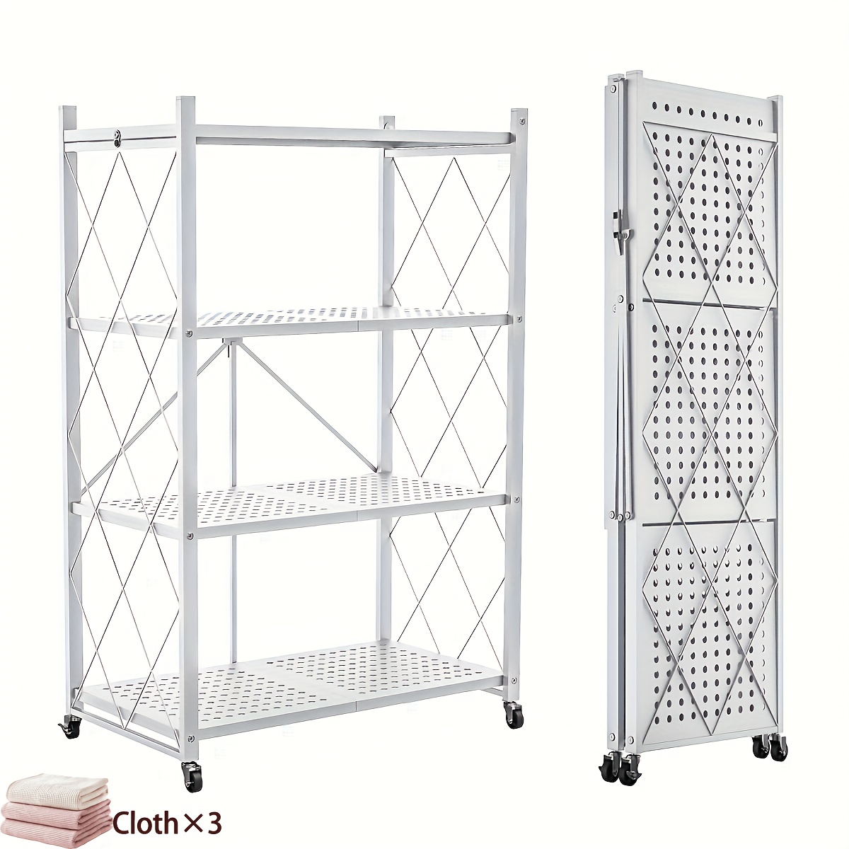 TEMU Étagère de rangement pliante à 4 niveaux avec roulettes, pour restaurant, cuisine, garage, étagère en métal doré - Commercial - Rangement de