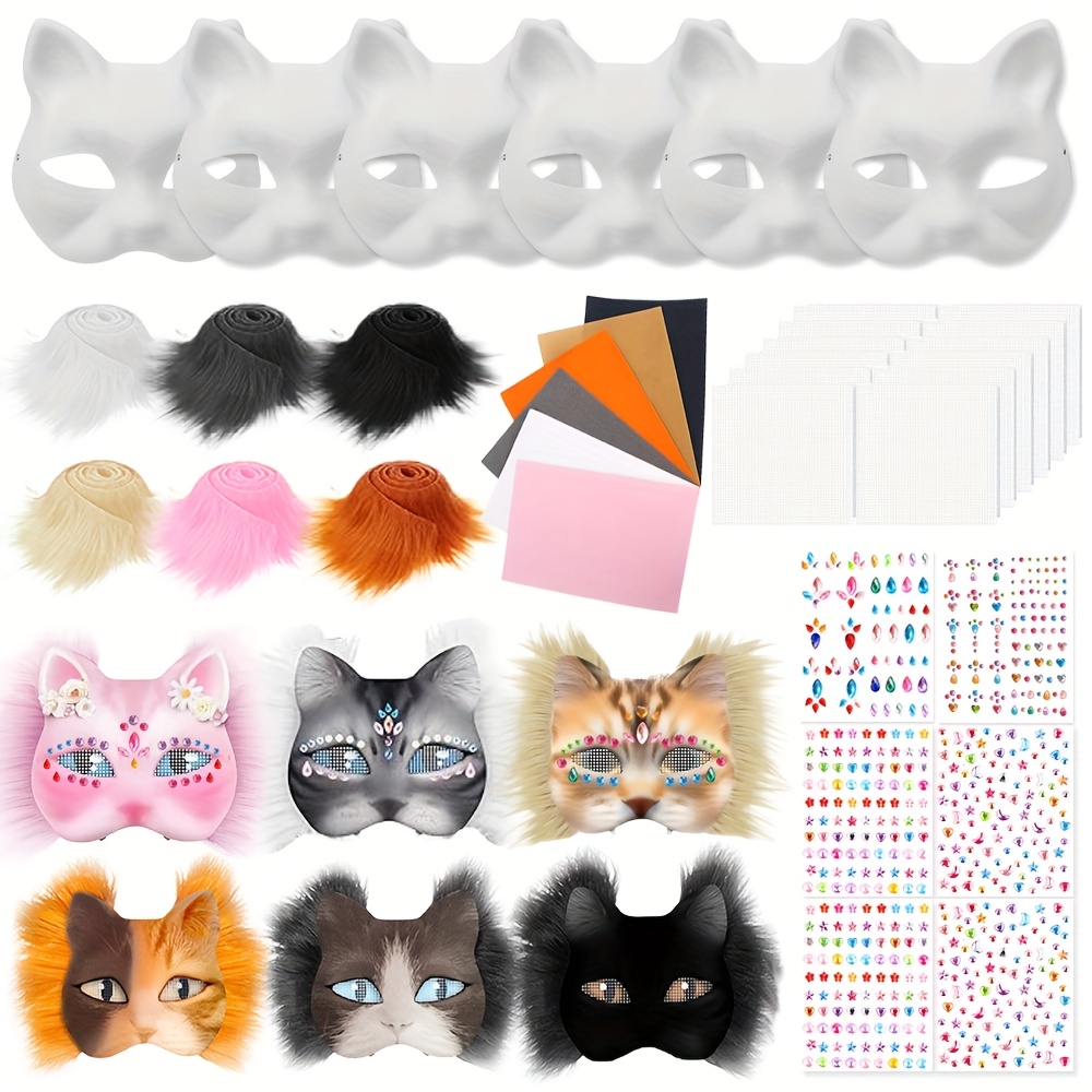 30pcs Cat Face Mask Set, Includes 6 Masks And Other Accessories, Made Of Material And Fabric, Suitable For Carnival Costumes, Diy Crafts, Holiday , And Party Gatherings