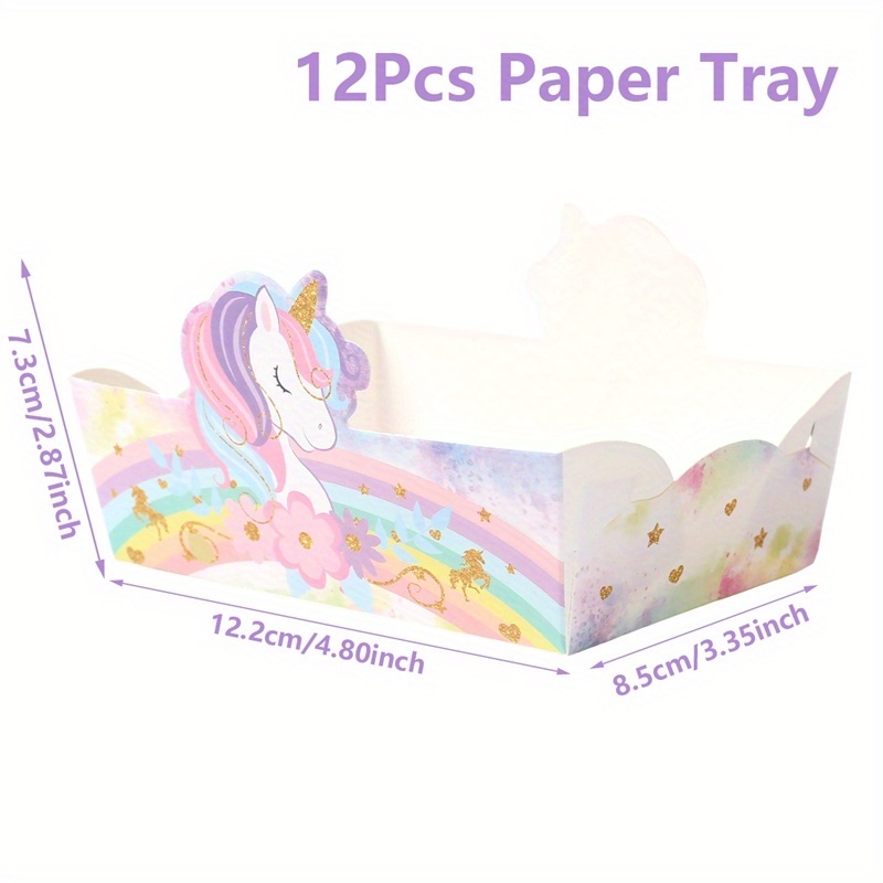 Image of 12pcs, Rainbow Horse Birthday Paper Tray, Rainbow Horse Theme Party Tableware, Rainbow Horse Party Favors Tray, Unicorn Party Supplies, Baby Shower Decorations, Birthday Party Supplies
