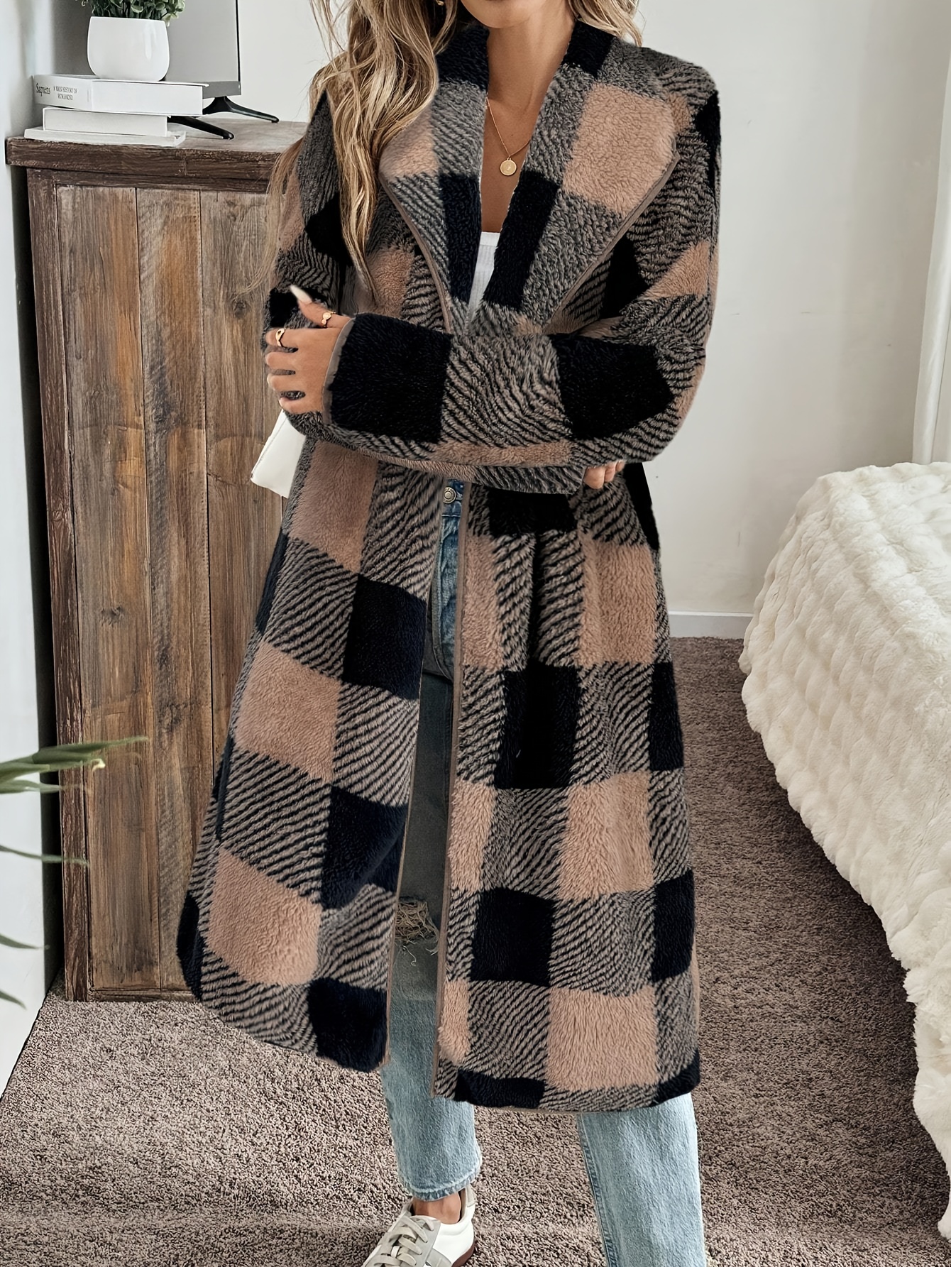 elegante in pile a quadri donna giacca invernale Temu Italy