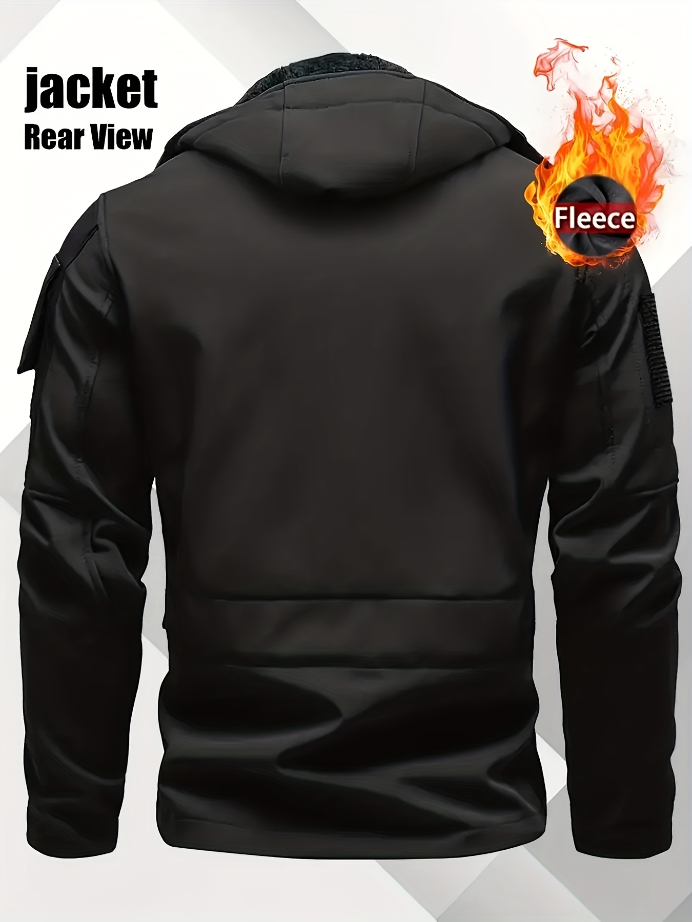 Men's Warm Hooded Zip-Up Shell Jacket with Pockets for Outdoor Activities