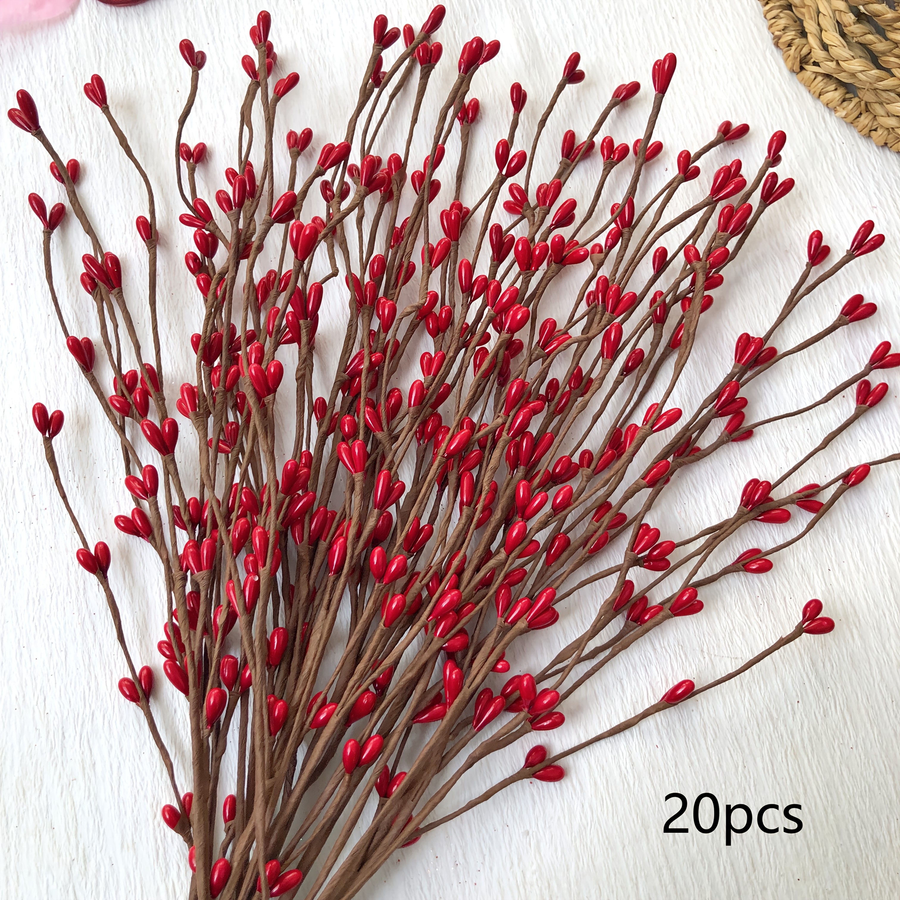 20-pack Red Berries Artificial Flowers | Ideal For Valentine's Day, Mother's Day, Spring Decorations, Table Decor, Party, And Wedding Decor, Christmas Decor, Halloween Decor