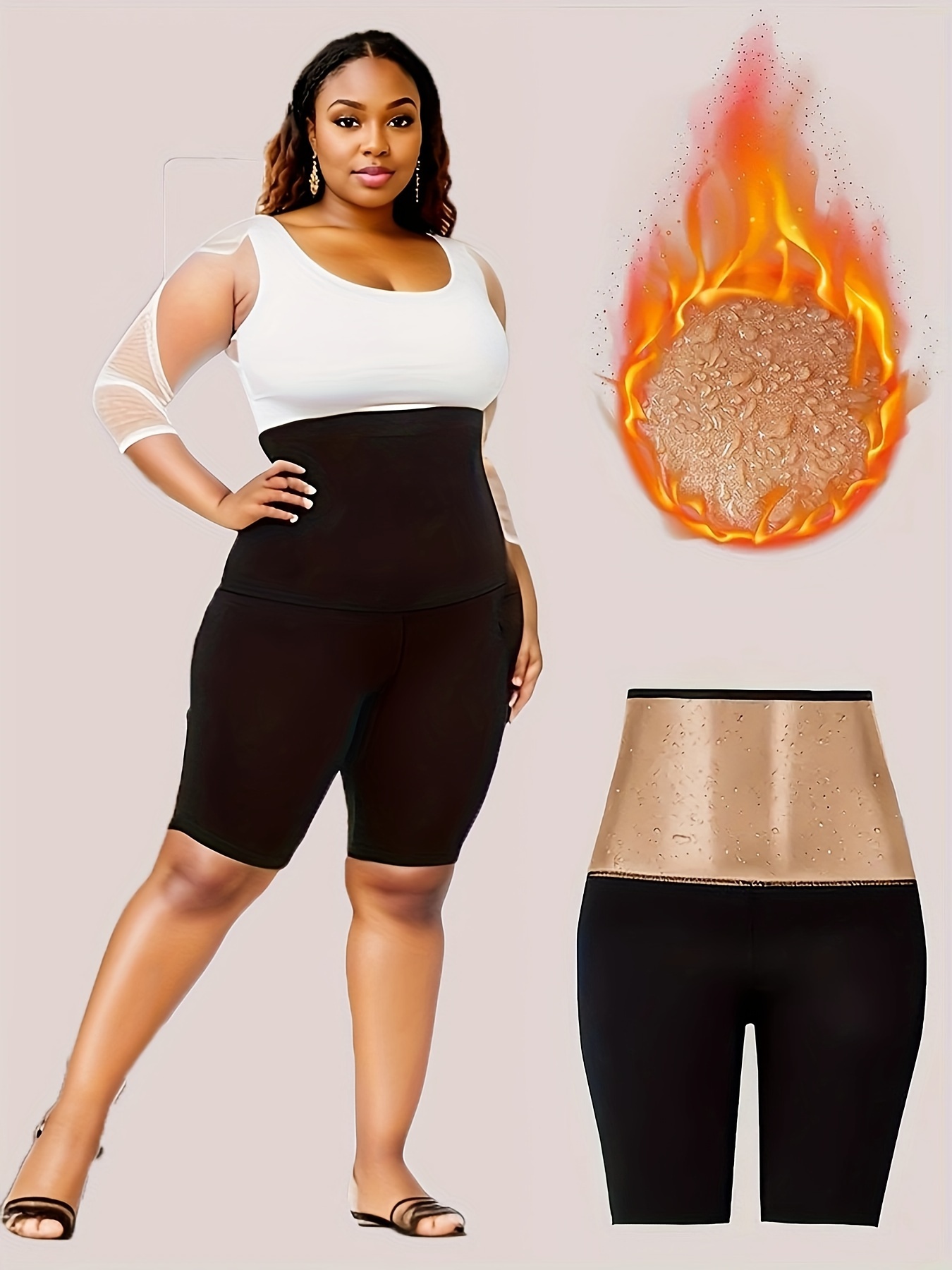 Plus Size Women's Sports Leggings, Sauna Shorts, High-waisted Yoga Pants, Suitable For Sweating Fitness Wear, Suitable For Yoga, Running, Fitness
