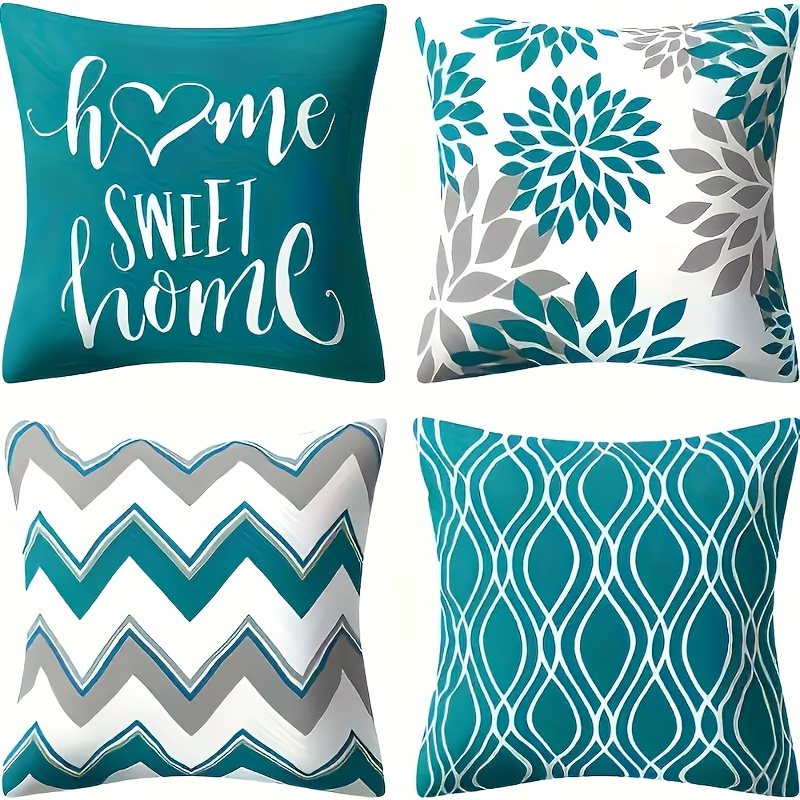 TEMU Ensemble de 4 housses de coussin modernes disponibles en différentes tailles, avec des géométriques et de cœur pour une maison confortable.