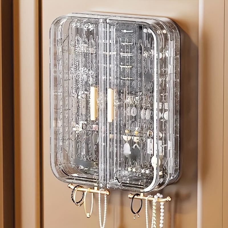 2pcs wall mounted jewelry organizer box large capacity clear plastic storage for earrings necklaces accessories stylish wall decor perfect gift for mother s day or holidays wallmounted organizer transparent storage grid layout storage jewelry box Product details 6